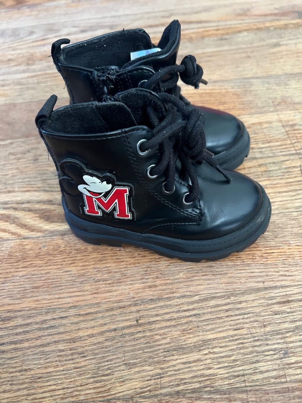Kids Black Lace-Up Fashion Boots with Mickey Mouse
